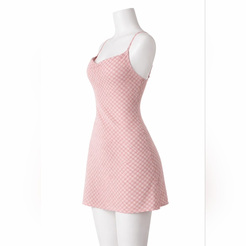 Cotton Candy Pink Checkered Mini Dress - Picture 2 of 4